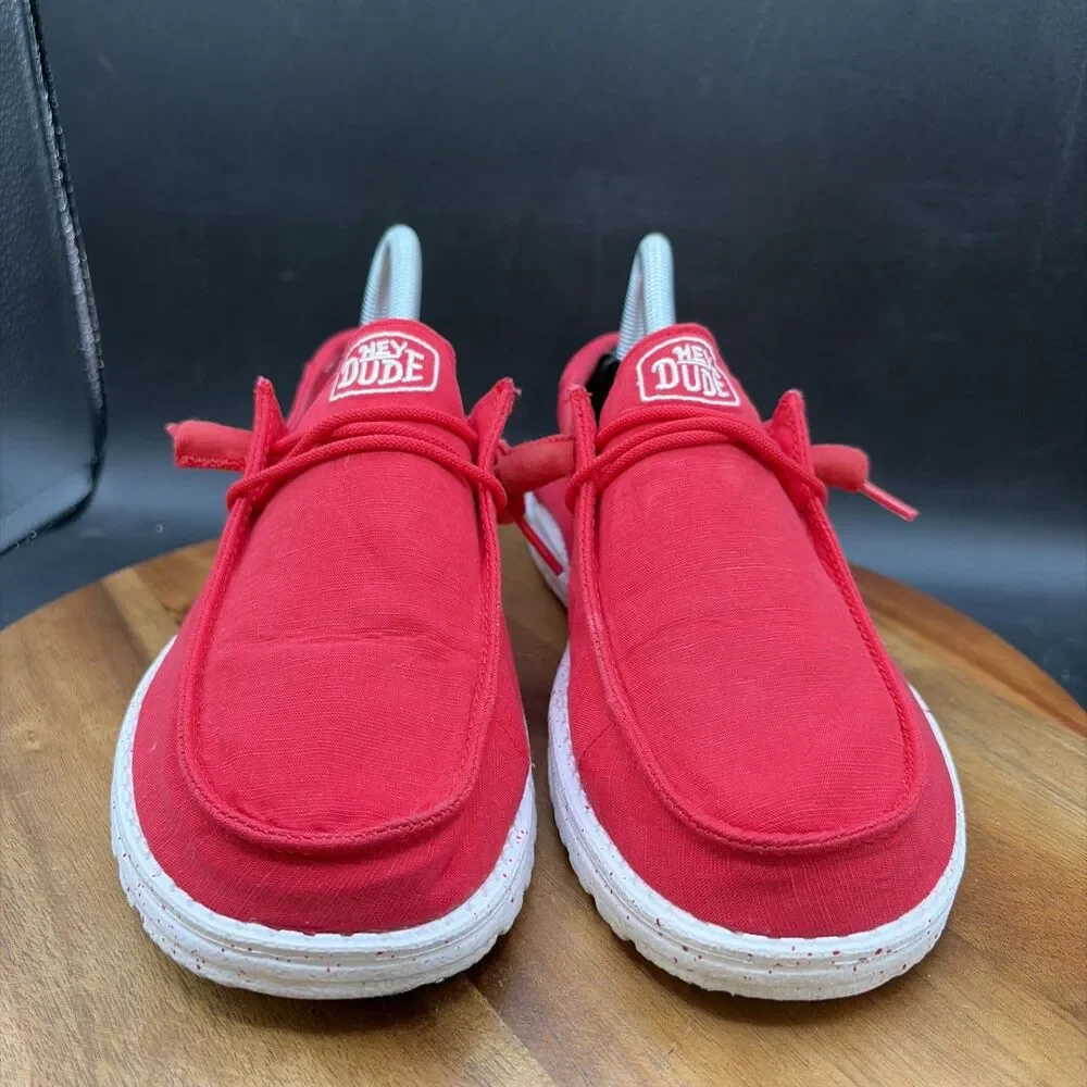 Hey Dude Wendy Slub Canvas Womens Size 9 Shoes Red Slip On Sneakers